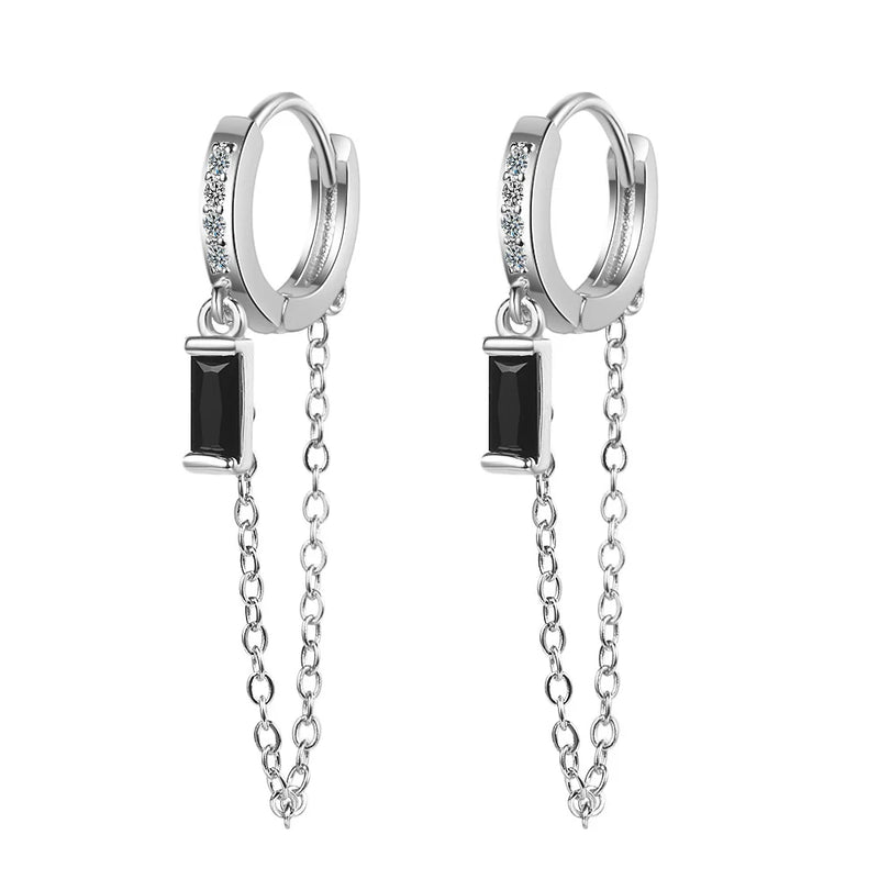 Zircon Drop Earrings 925 Silver Chain Gifts FQL20283