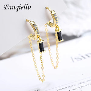 Zircon Drop Earrings 925 Silver Chain Gifts FQL20283