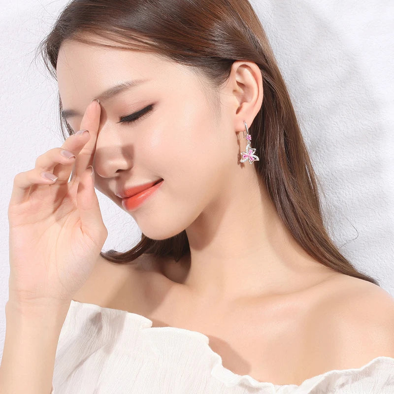925 Silver Princess Crystal Flower Drop Earrings Vintage Jewelry