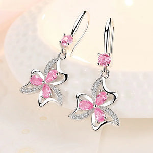 925 Silver Princess Crystal Flower Drop Earrings Vintage Jewelry