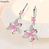 925 Silver Princess Crystal Flower Drop Earrings Vintage Jewelry