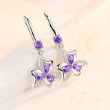 925 Silver Princess Crystal Flower Drop Earrings Vintage Jewelry
