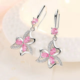 925 Silver Princess Crystal Flower Drop Earrings Vintage Jewelry