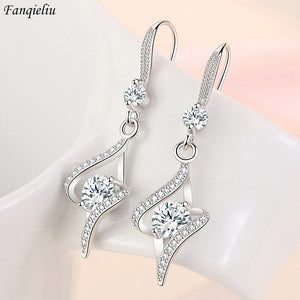 925 Silver Needle Princess Spiral Crystal Drop Earrings For Women Jewelry