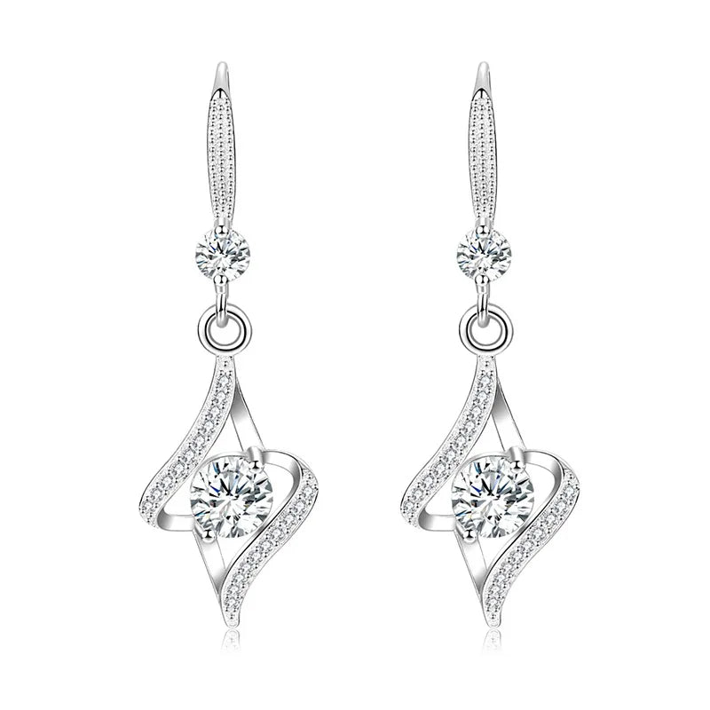 925 Silver Needle Princess Spiral Crystal Drop Earrings For Women Jewelry