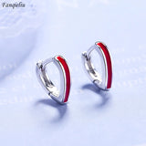 925 Silver Needle Red Edge Small Heart Hoop Earrings For Women FQL20407