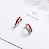 925 Silver Needle Red Edge Small Heart Hoop Earrings For Women FQL20407