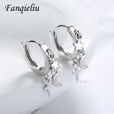 Vintage Moon Star Cross Hoop Earrings 925 Silver Needle Gift FQL20495