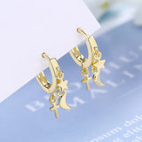 Vintage Moon Star Cross Hoop Earrings 925 Silver Needle Gift FQL20495