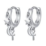 Vintage Moon Star Cross Hoop Earrings 925 Silver Needle Gift FQL20495