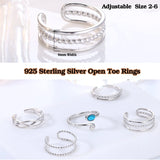 925 Silver Toe Rings Adjustable 6mm Width Vintage Band Rings for Girls