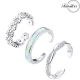 925 Silver Toe Ring Adjustable Plated Flower Cz Snake Twist Opal Band Jewelry