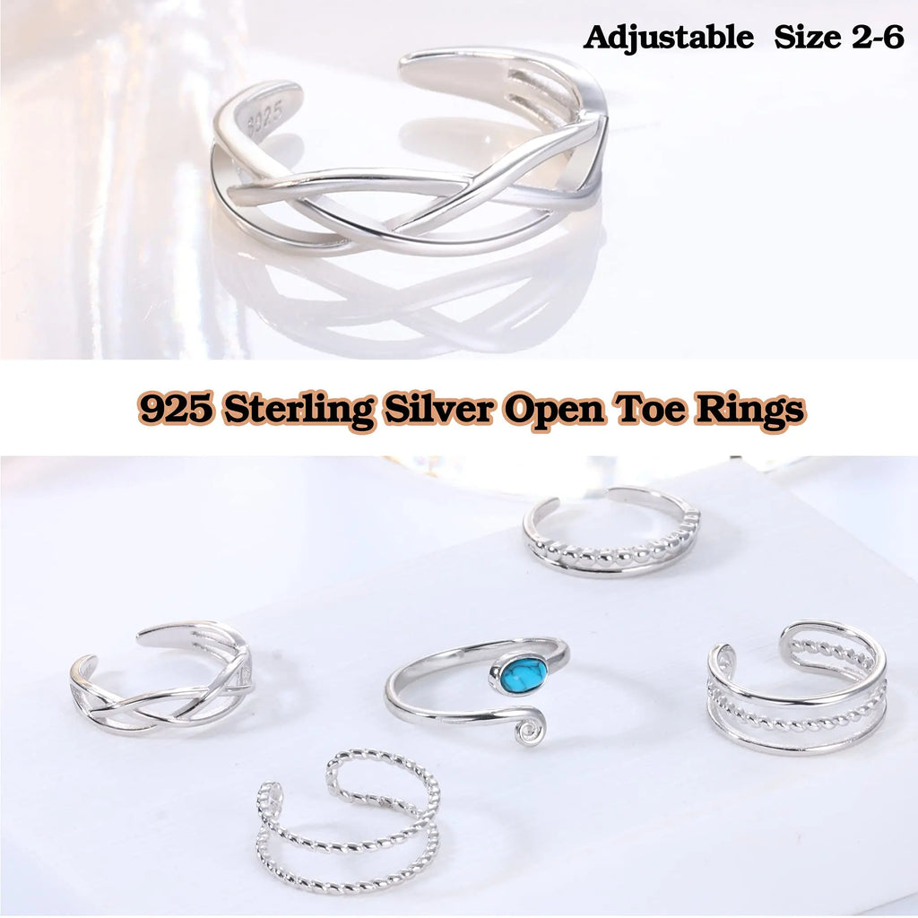 925 Silver Adjustable Wrap Open Cuff Toe Ring Vintage Band Rings
