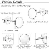 925 Sterling Silver Flat Round Stud Earrings 18K Plated Disc Dot Ear Rings