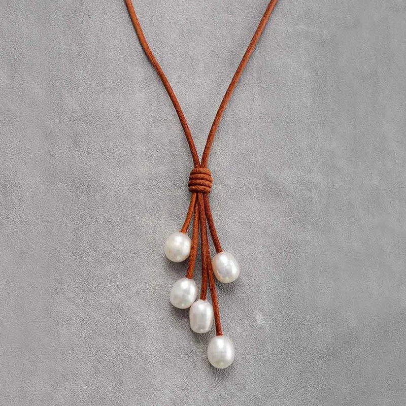 Natural Freshwater Pearl Leather Choker Necklace Women