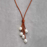 Natural Freshwater Pearl Leather Choker Necklace Women