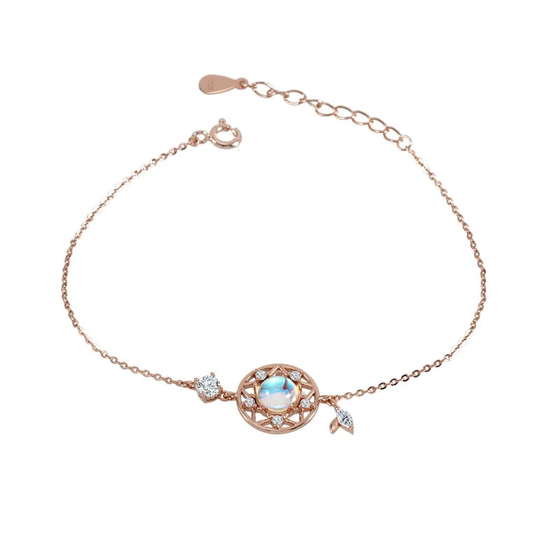 925 Silver Bracelet Moonstone Zircon Chain Fine Jewelry