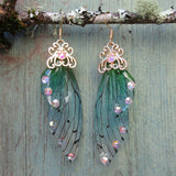 Neon Rhinestone Cicada Wings Earrings Pink Sequins Long Drop Earrings
