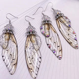 Neon Rhinestone Cicada Wings Earrings Pink Sequins Long Drop Earrings