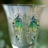 Neon Rhinestone Cicada Wings Earrings Pink Sequins Long Drop Earrings