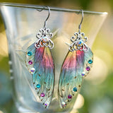 Neon Rhinestone Cicada Wings Earrings Pink Sequins Long Drop Earrings
