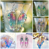 Neon Rhinestone Cicada Wings Earrings Pink Sequins Long Drop Earrings