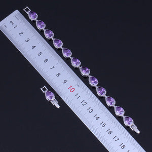 Purple Cubic Zirconia Bracelet with Link Chain V0042