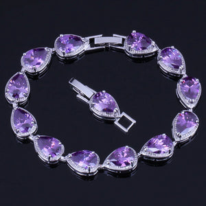Purple Cubic Zirconia Bracelet with Link Chain V0042