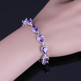 Purple Cubic Zirconia Bracelet with Link Chain V0042