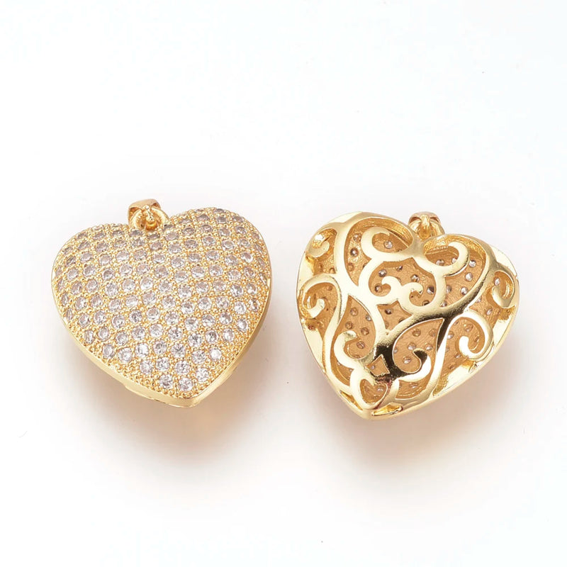 5pcs Brass CZ Heart Pendants for Necklace DIY
