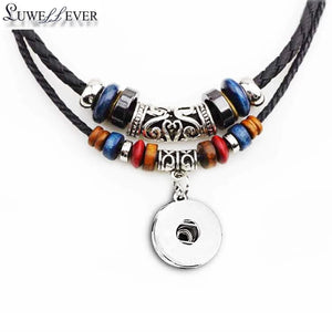 Bohemian National Necklace Snap Button Charm Rope Leather Necklace
