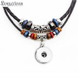 Bohemian National Necklace Snap Button Charm Rope Leather Necklace