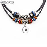 Bohemian National Necklace Snap Button Charm Rope Leather Necklace