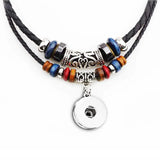 Bohemian National Necklace Snap Button Charm Rope Leather Necklace