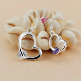 925 Silver Zircon Heart Earrings Danglers Gift