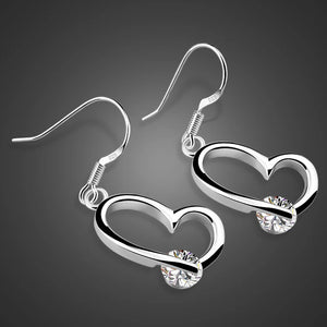 925 Silver Zircon Heart Earrings Danglers Gift