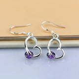 925 Silver Zircon Heart Earrings Danglers Gift