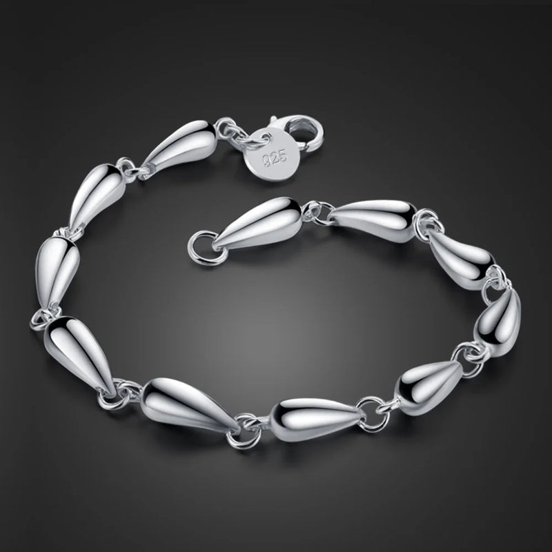 925 Silver Bracelet Woman Geometric Droplet Cuff Bangle Jewelry