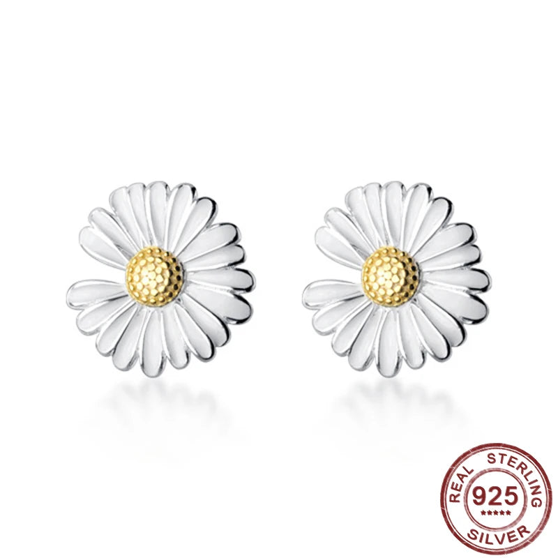 925 Sterling Silver Daisy Flower Stud Earrings Women Jewelry
