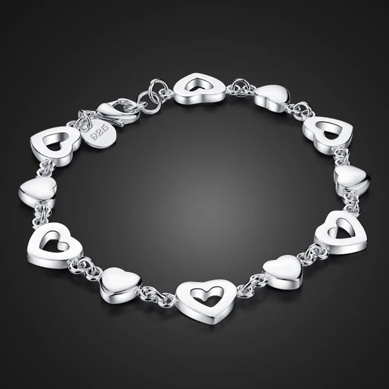 925 Sterling Silver Heart Bracelet Bohemia Hand Jewelry Gift