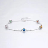 925 Silver Multicolor Round Chain Bracelet Bangle Women Jewelry