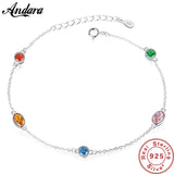 925 Silver Multicolor Round Chain Bracelet Bangle Women Jewelry