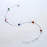 925 Silver Multicolor Round Chain Bracelet Bangle Women Jewelry