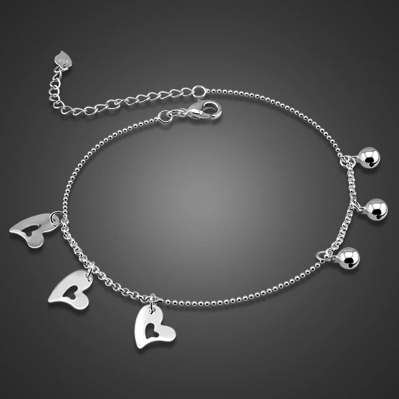 925 Silver Heart Pendant Anklet Beach Sandal Bracelet Foot Jewelry