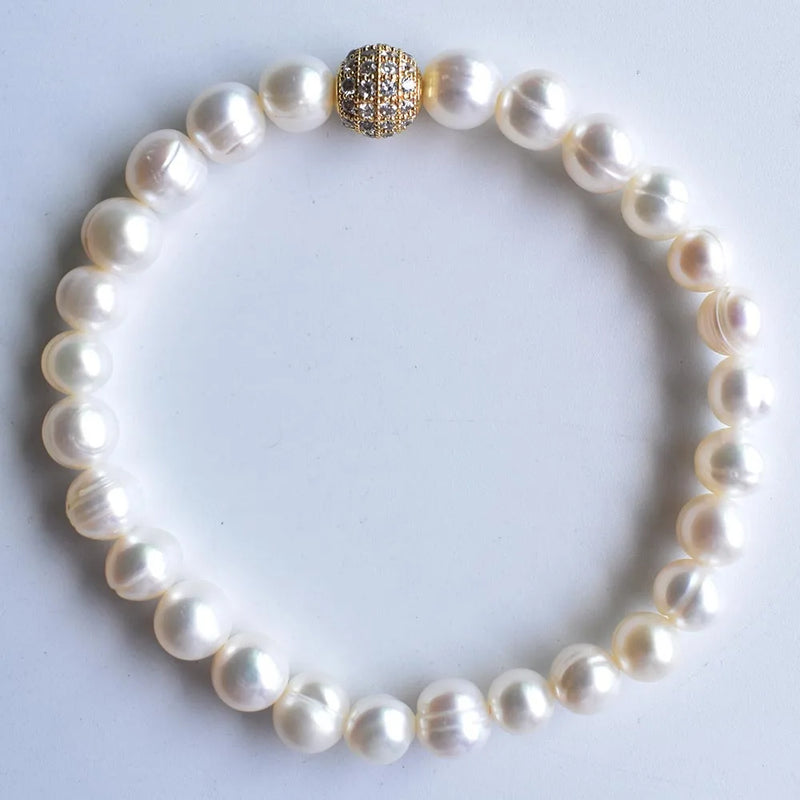 Freshwater Pearl Round Beads Bracelet for Women Men