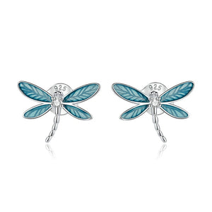 S925 Sterling Silver Dragonfly Earrings Zircon Drop Oil Earrings
