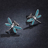 S925 Sterling Silver Dragonfly Earrings Zircon Drop Oil Earrings