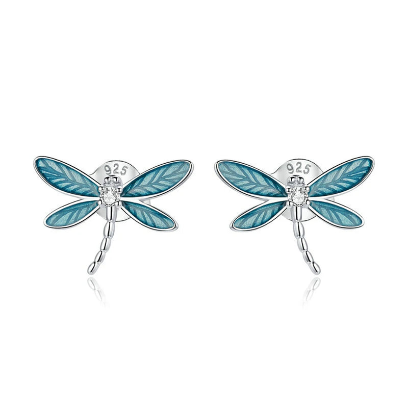 S925 Sterling Silver Dragonfly Earrings Zircon Drop Oil Earrings