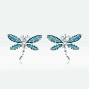 S925 Sterling Silver Dragonfly Earrings Zircon Drop Oil Earrings