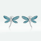S925 Sterling Silver Dragonfly Earrings Zircon Drop Oil Earrings